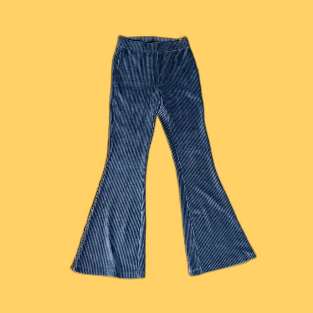 Aerie Groove On Ribbed Velour Flare Pants Dark Blue Gray Size Small